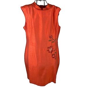 Vintage DJ & Co by Dawn Joy Orange Floral Embroidered Sheath Dress Size 12